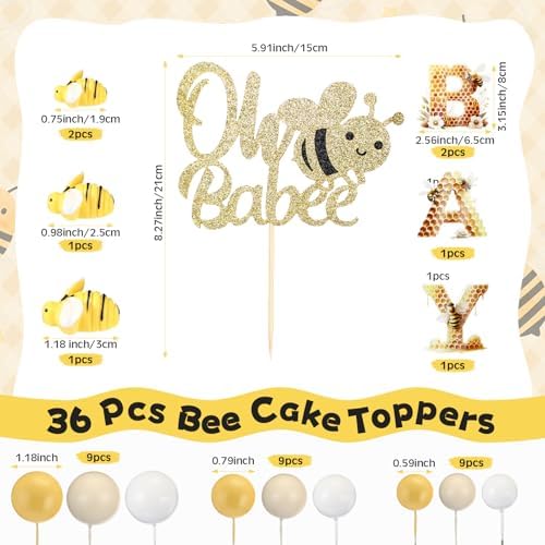 36 Pcs Bee Baby Shower Cake Toppers with Balloons