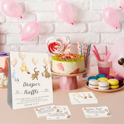 Winnie the Pooh Diaper Raffle Game Cards Set - 30 Double Sided Name Cards