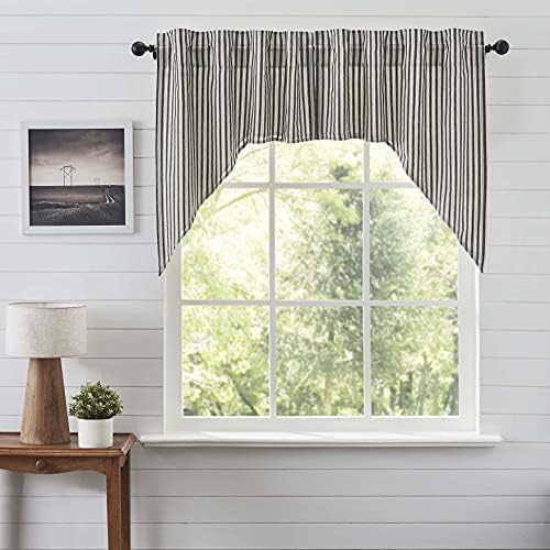 VHC Brands Ashmont Grey Ticking Stripe Swag Curtain Set