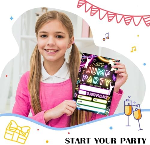 Lets Jump Birthday Party Invitation Neon 4x6 inch