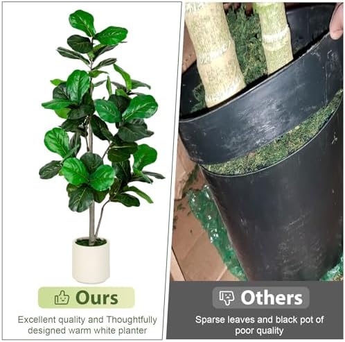 5FT Fiddle Leaf Fig Artificial Tree with White Planter