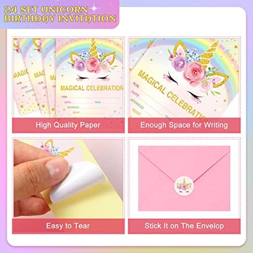 Tallew 24 Piece Unicorn Party Invitation Set