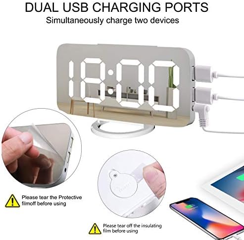 Miowachi White Digital Alarm Clock with LED Mirror
