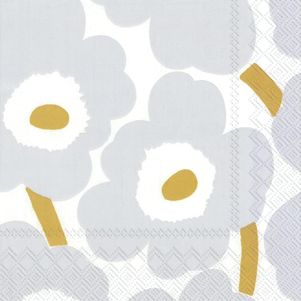 IHR Ideal Home Marimekko Party Napkins 3-Ply 65x65 White Silver 20 Count