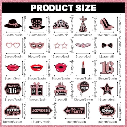 Sweet 16 Photo Booth Props Set for Girls