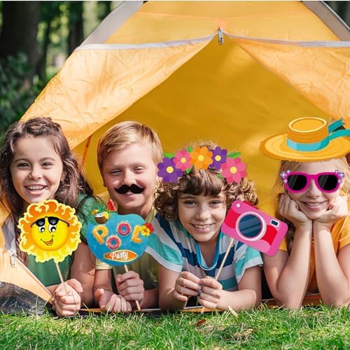 Ouruola 25pcs Tropical Photo Booth Props DIY Set