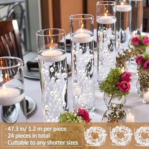 White Vase Filler for Floating Candles 94ft Faux Pearl Beads Strings