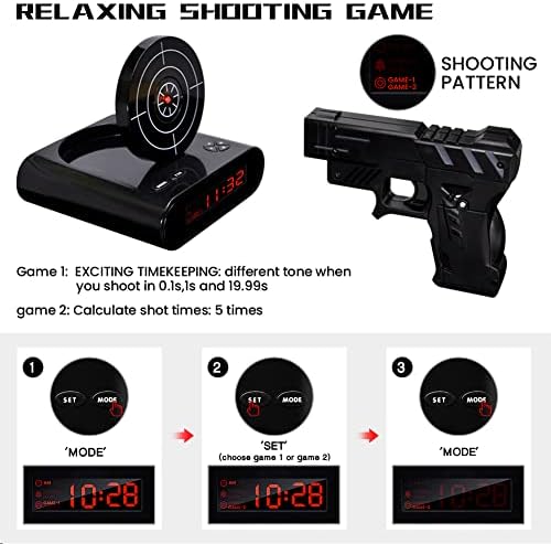 EC VISION Gun Alarm Clock with Recording Feature - Black