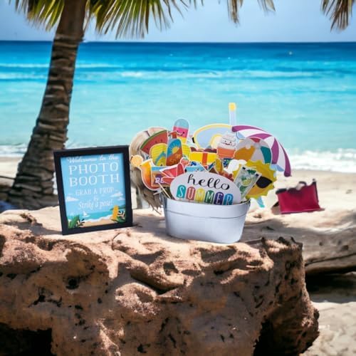 Summer Photo Booth Props - 41 Pieces with Signs Pads Sticks