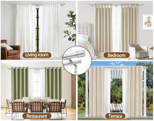 Hotozon Double Curtain Rods 72-144 Inch Silver