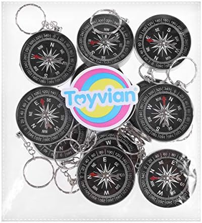 Toyvian 12Pcs Alloy Compass Keychain - Silver Pirate Themed Travel Keychain