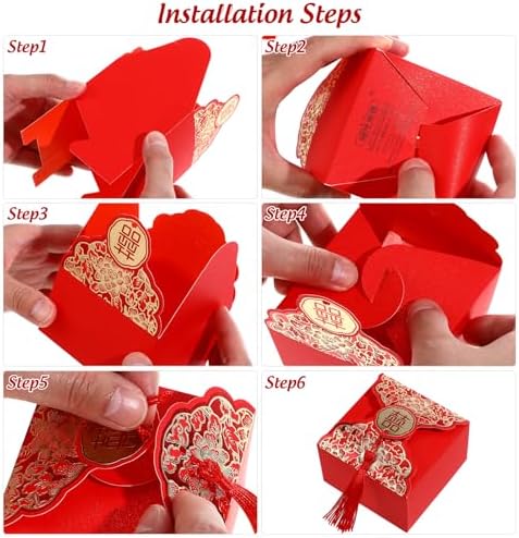 80 Pcs Red Wedding Candy Box with Tassel