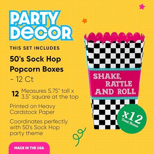 50s Sock Hop Popcorn Treat Boxes Set of 12