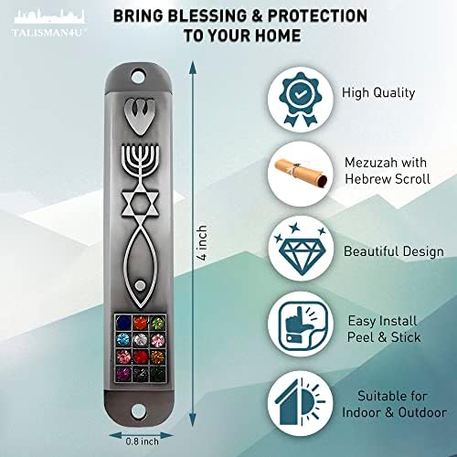 Stylish Pewter Messianic Mezuzah Case with Scroll
