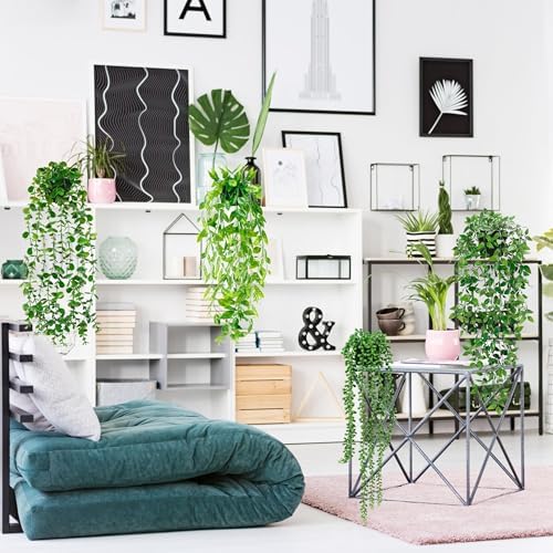 Palonu 4 Pack Artificial Hanging Plants with Black Pots