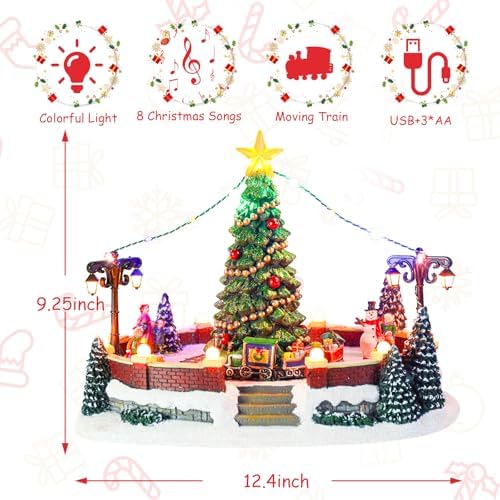 Taman Christmas Village Collectible Buildings with Moving Train and LED Lights
