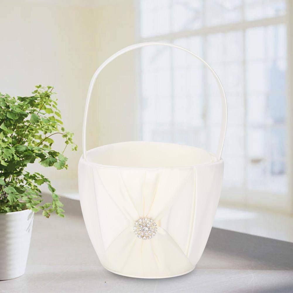 Elegant Ivory Flower Girl Basket with Satin Bow