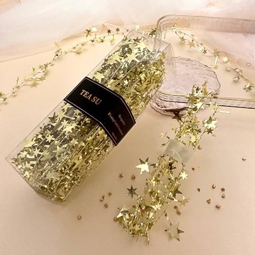 Gold Floating Candle Centerpieces Star Strings - 12 Pcs 38 Inch