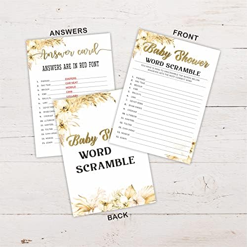 Boho Pampas Grass Baby Shower Word Scramble Game Cards