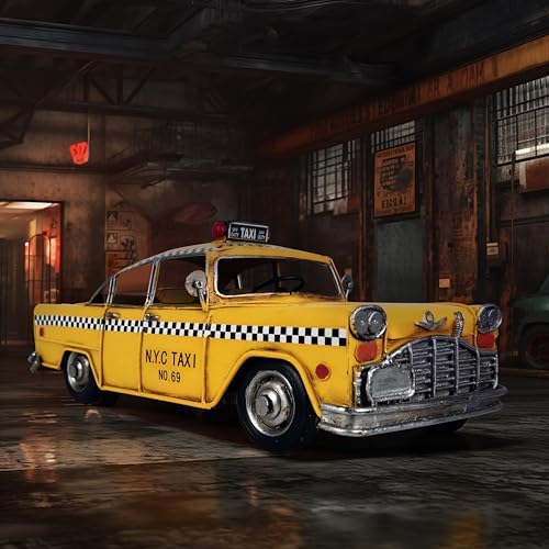 Retro Handmade Yellow NYC Taxi Cab Model 11 Inch Collectible