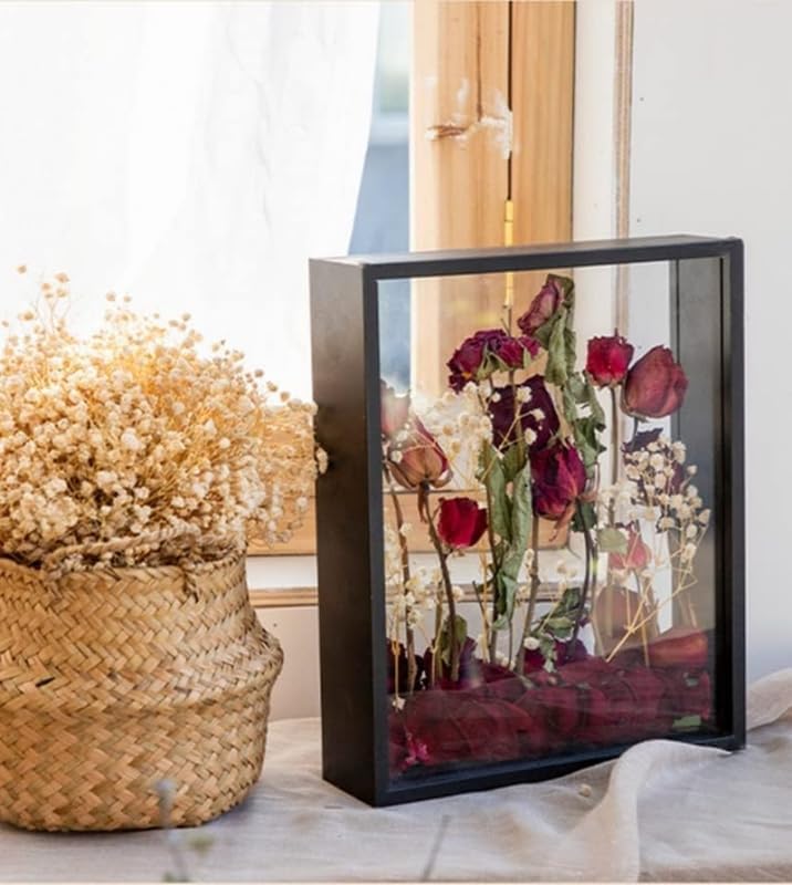 Wooden Dried Flower Photo Frame with Shadow Box Display Area 8x10 Black