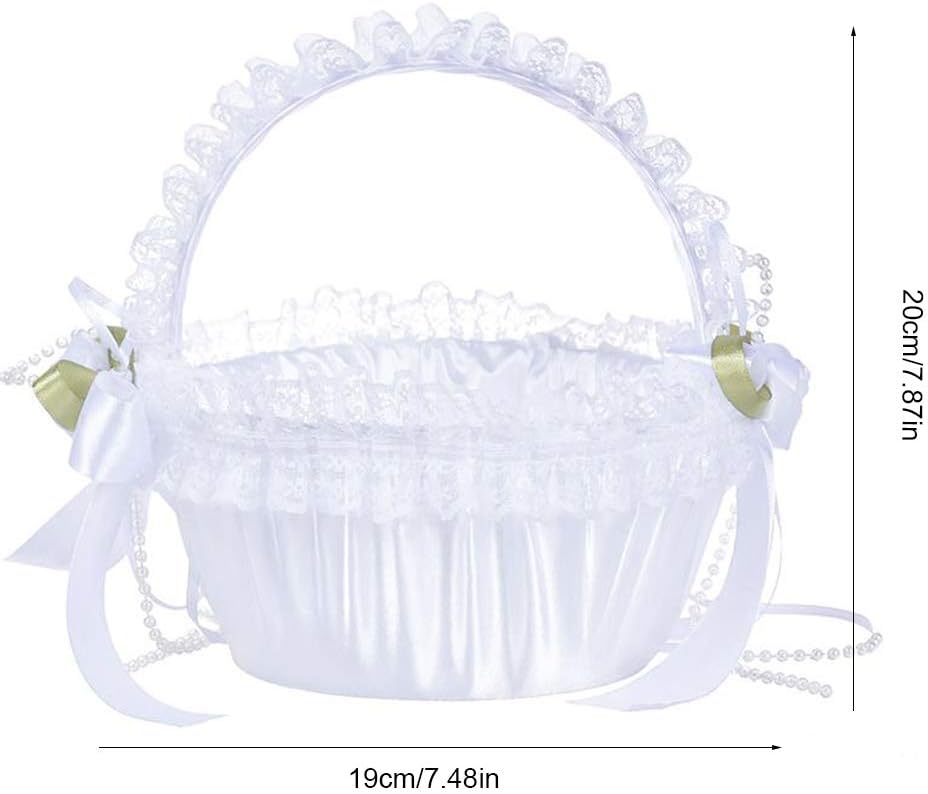 Modern Luxury Ivory Lace and Polyester Flower Girl Basket with Handle
