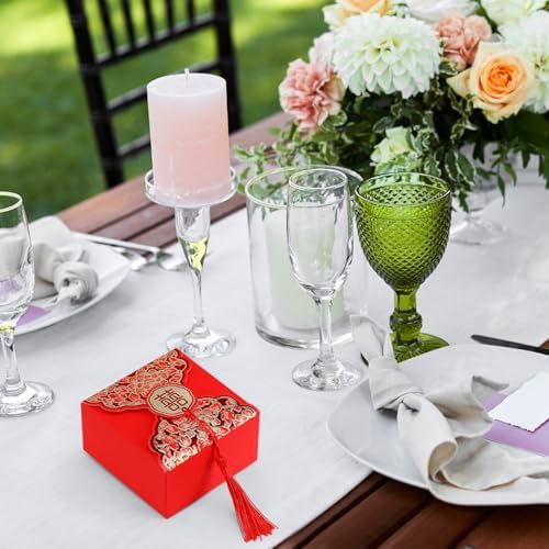 80 Pcs Red Wedding Candy Box with Tassel