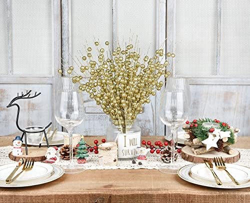 DearHouse 10 Pack Gold Christmas Berry Stems for Decor