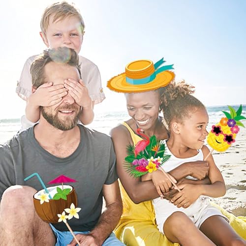 Ouruola 25pcs Tropical Photo Booth Props DIY Set