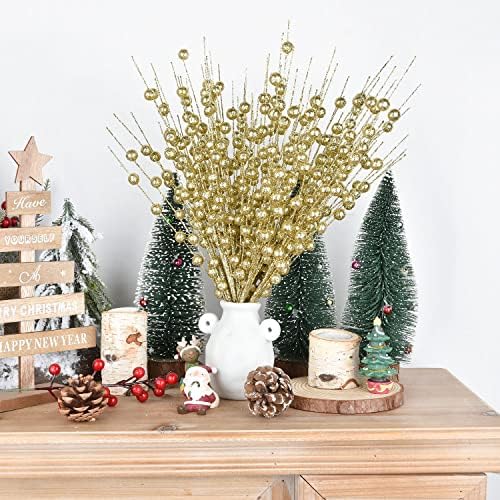 DearHouse 10 Pack Gold Christmas Berry Stems for Decor