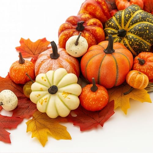HAKACC Artificial Mixed Pumpkins Maple Leaves for Fall Decor