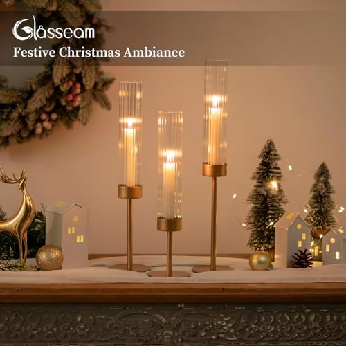 Glasseam Gold Taper Candle Holder Set of 3