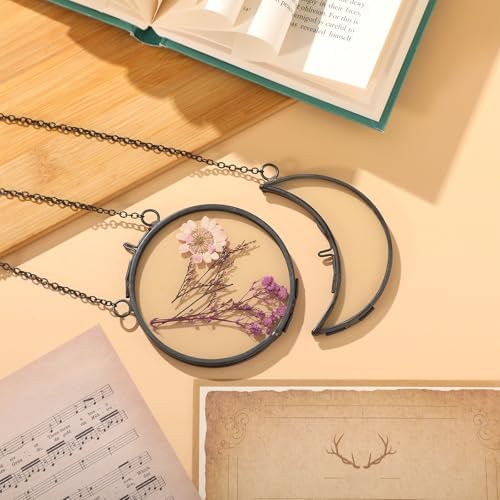 Qunclay 4 Pcs Pressed Flower Frame with Chain