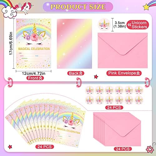 Tallew 24 Piece Unicorn Party Invitation Set