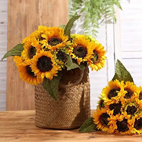 Laelfe Artificial Sunflower Flowers 6PCS Yellow Long Stem Decor