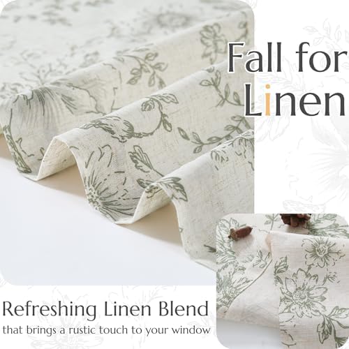 Jinchan Tie Up Valance Floral Linen 54 Inch Sage Green on Beige