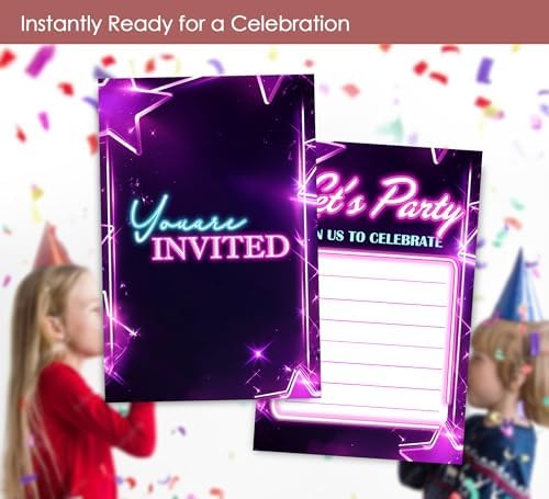 Neon Birthday Invitations 30 Sets with Envelopes