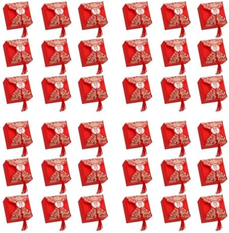 80 Pcs Red Wedding Candy Box with Tassel