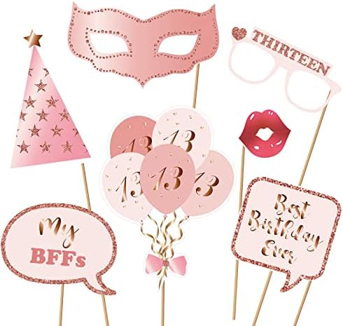 Rose Gold 13th Birthday Photo Booth Props Kit