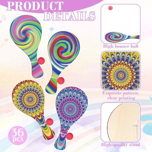 VioraWhite 36 Pcs Psychedelic Paddle Ball Set