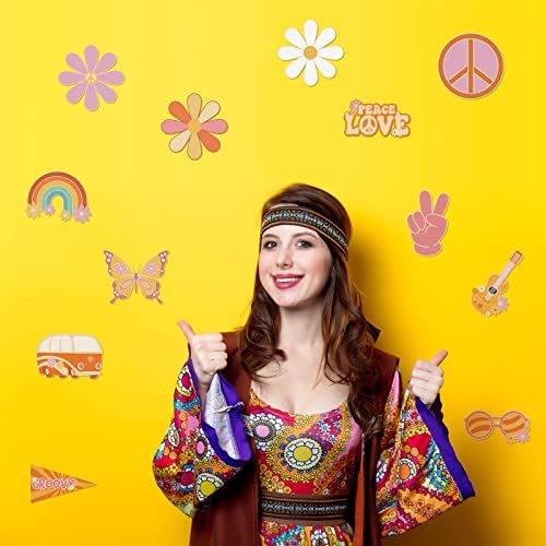Colarr 60 Pieces Groovy Retro Hippie Party Cutouts