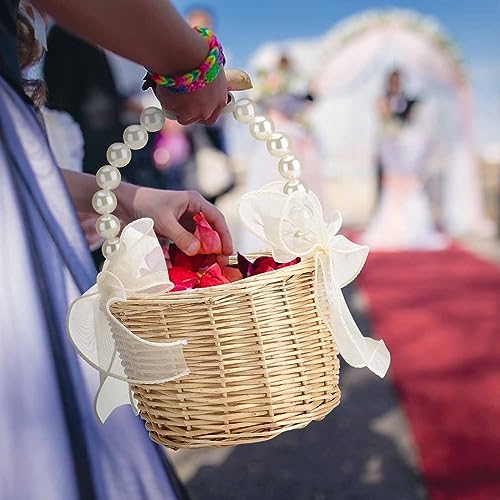 Classic Pearl Woven Hand Basket for Wedding Ceremony