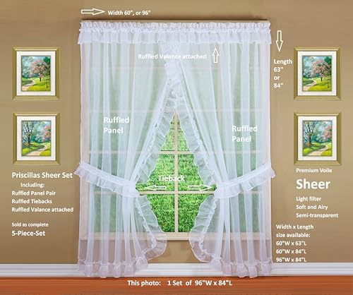 Todays Curtain Emelia Priscilla Sheer Pair 60x84 White 5-Piece Set