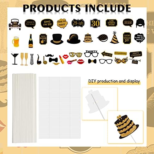 30th Birthday Photo Booth Props 41Pcs Gold Red Decorations