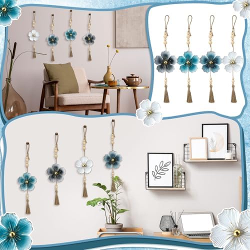 Tandefio 4 Pcs Metal Flower Wall Decor