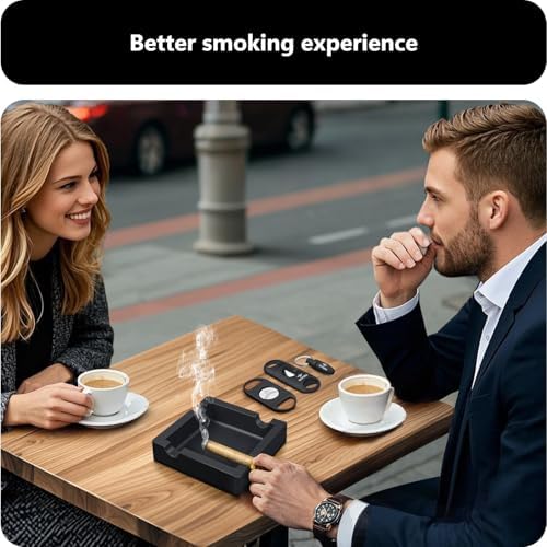 Roygra Cigar Ashtray with 3 Cutters Outdoor Use Black