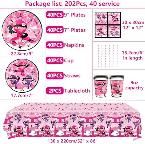 Ninja Girl Party Tableware Set for 40 Guests