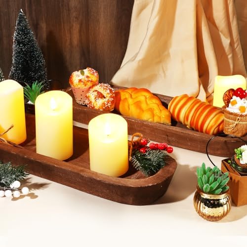 4 Pcs Wooden Dough Bowl Rustic Table Centerpiece