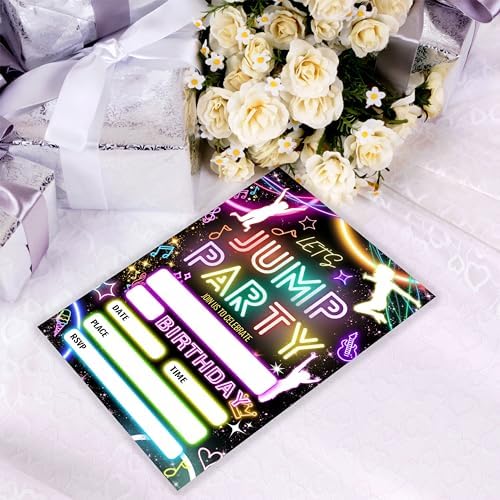 Lets Jump Birthday Party Invitation Neon 4x6 inch