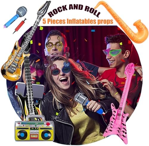 HEYTOP 50 Pcs Rock Party Photo Booth Props Set for Adults